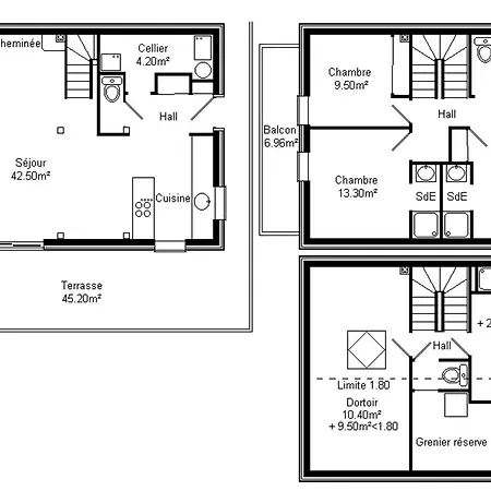 Demi-chalet Moderne 4 + Dortoir, Terrasse, Garage - - Fr-1-459-238 샬레